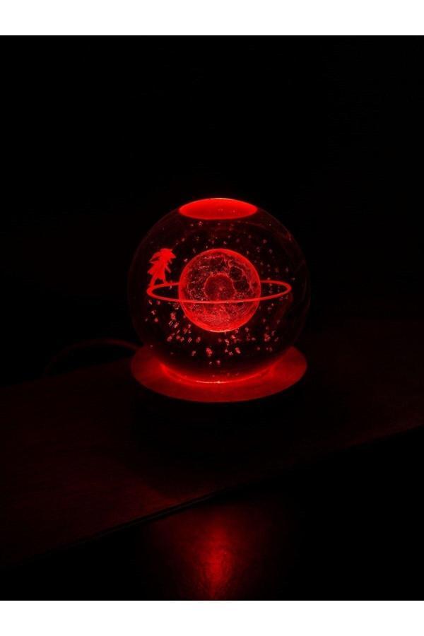 Ledli USB'li Ahşap Standlı Satürn Kız Temalı Kristal Küre Renkli RGB Led 3D Oda Masa ve Gece Lambası - Image 1