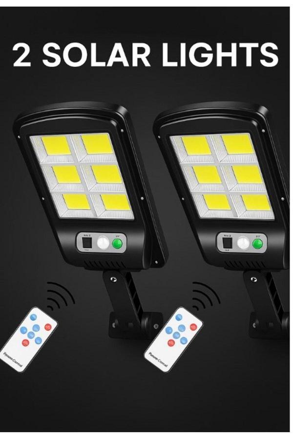 2 Adet Hareket Sensörlü Kumandalı 3 Modlu Güneş Enerjili Büyük Boy 128 Led Solar Bahçe Sokak Lambası - Image 1