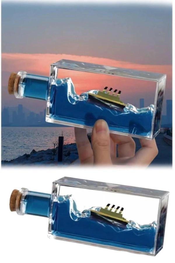 Deniz Tutkunlarına Dekorasyon Severlere Özel Şişe İçinde Titanic Gemi Deniz Temalı Masa Üstü Hediye - Image 1
