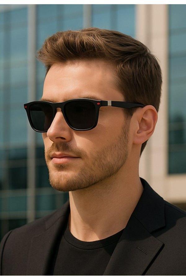 Düz Sade Tasarımlı Stil Unisex Güneş Gözlüğü Metal Menteşeli Kırmızı Detaylı Karizma Unisex Gözlük - Image 1