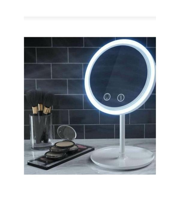 Masa Üstü Beyaz Makyaj Aynası Dokunmatik Led Işıklı Usb Li Yuvarlak Masa Üstü Makyaj Aynası Ledli - Image 1