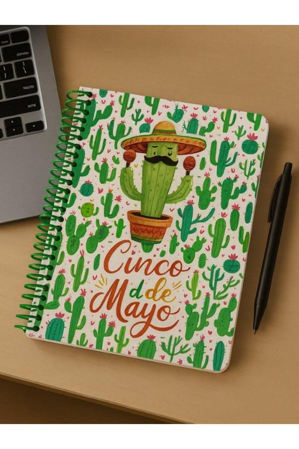 Öğrenci ve Ofis Kullanımı Eğlenceli ve Özgün Hediye Cinco de Mayo Kaktüs Temalı Spiral Kareli Defter - Image 1