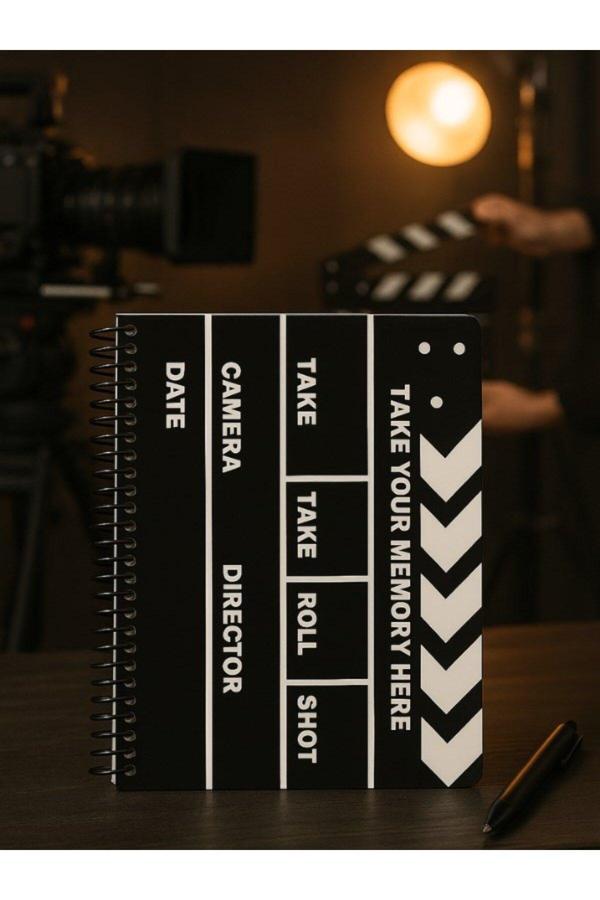 Öğrenci ve Ofis Kullanımı İçin Uygun Film Klaketi Temalı Tasarımlı Spiralli Kareli Defter 80 Yaprak - Image 1