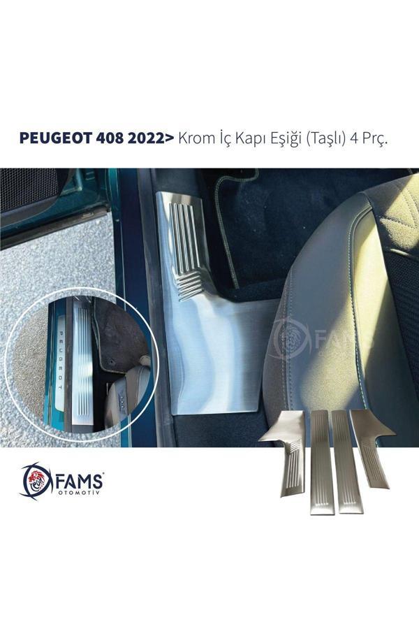 Peugeot 408 Krom Iç Kapı Eşiği 4 Parça 2022> Paslanmaz Çelik Taşlı - Image 1