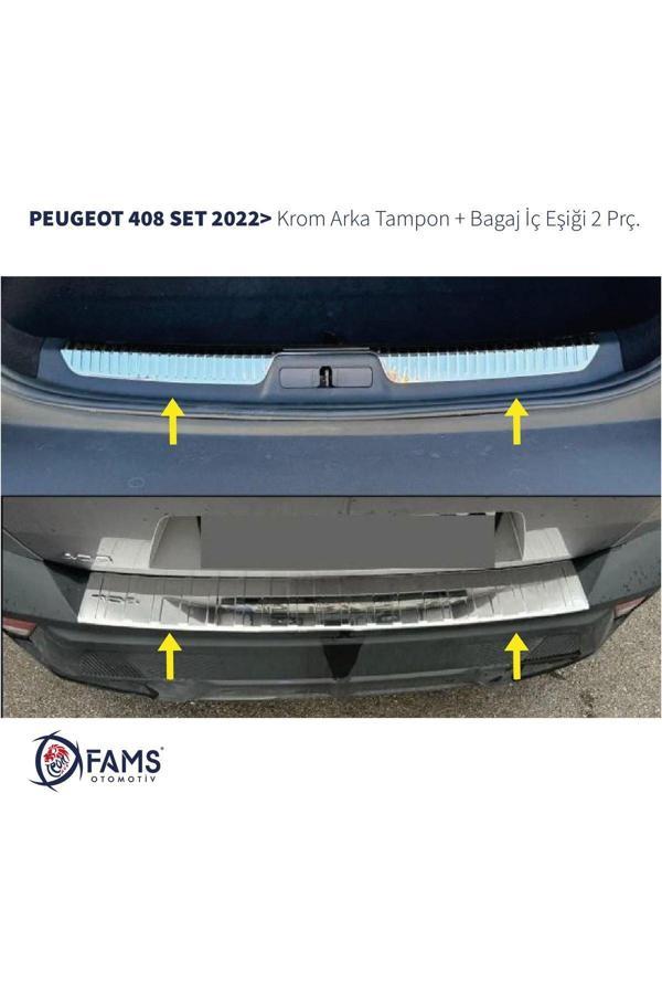 Peugeot 408 Krom Set 2022> 2 Parça Paslanmaz Çelik (Arka Tampon + Bagaj İç Eşiği) - Image 1