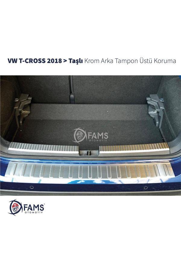 Vw T-cross Krom Arka Tampon Üstü Koruma 2018> Paslanmaz Çelik Taşlı - Image 1