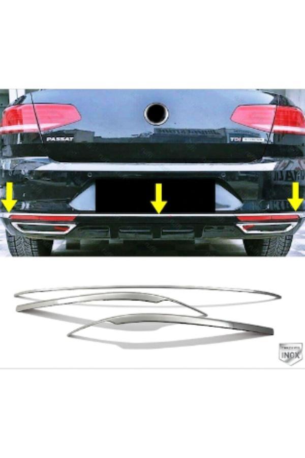 Vw Passat B8 Krom Arka Tampon Alt Çıta 3 Parça 2014-2019 Paslanmaz Çelik - Image 1