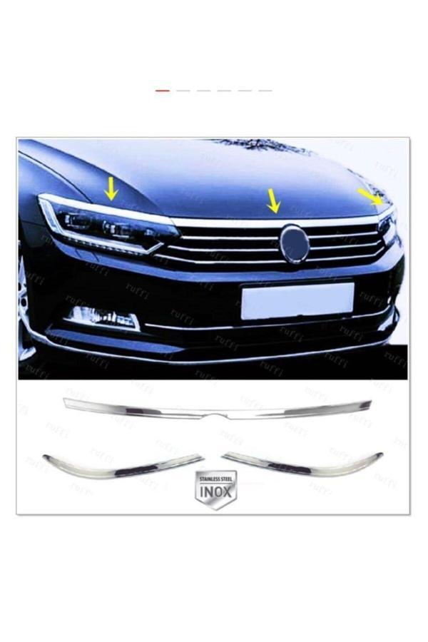 Vw Passat B8 Krom Far Üzeri Çıta + Kaput Çıtası  3 Prç. 2014-2019 Arası P.çelik - Image 1