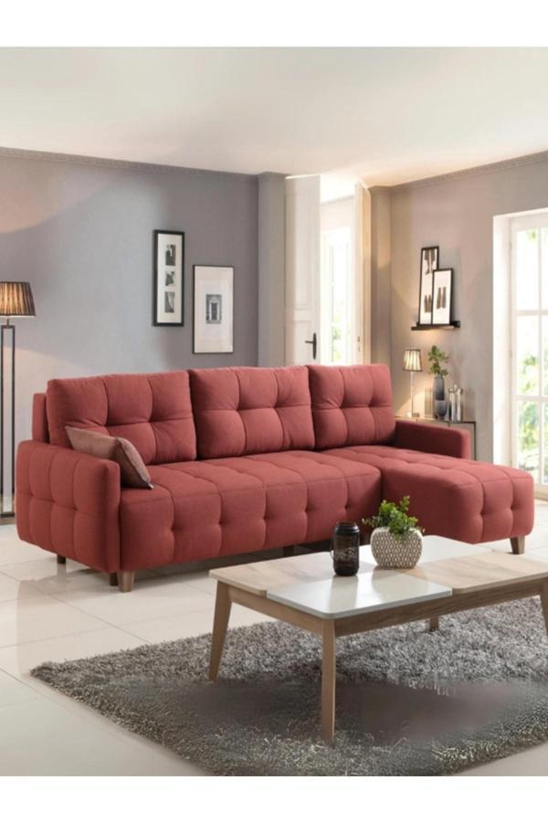 Soloboss Eya Köşe Koltuk Takımı & L Koltuk (Sandıklı & Yataklı) Bordo & Köşe Takımı - Image 1