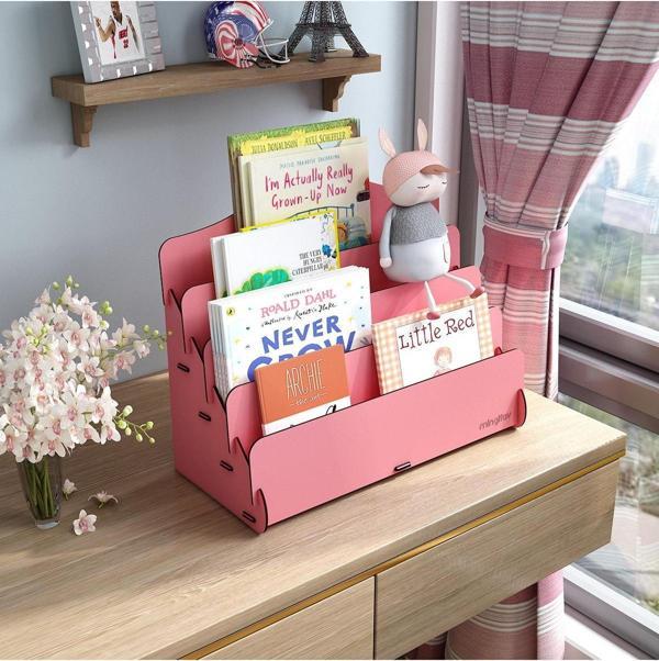 Mini Lucky 4 Raflı Ahşap Masaüstü Mini Kitaplık Montessori Çocuk Kitaplığı Çocuk Odası Kitaplık - Image 1