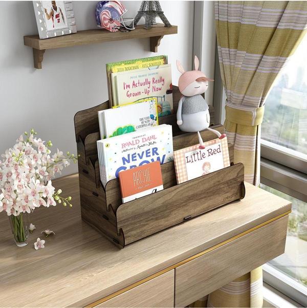 Mini Lucky Montessori Çocuk Kitaplığı 4 Raflı Ahşap Çocuk Odası Kitaplık Masaüstü Mini Kitaplık - Image 1