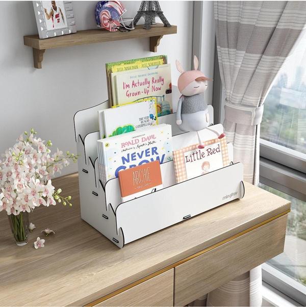 Mini Lucky Montessori Çocuk Kitaplığı 4 Raflı Ahşap Çocuk Odası Kitaplık Masaüstü Mini Kitaplık - Image 1