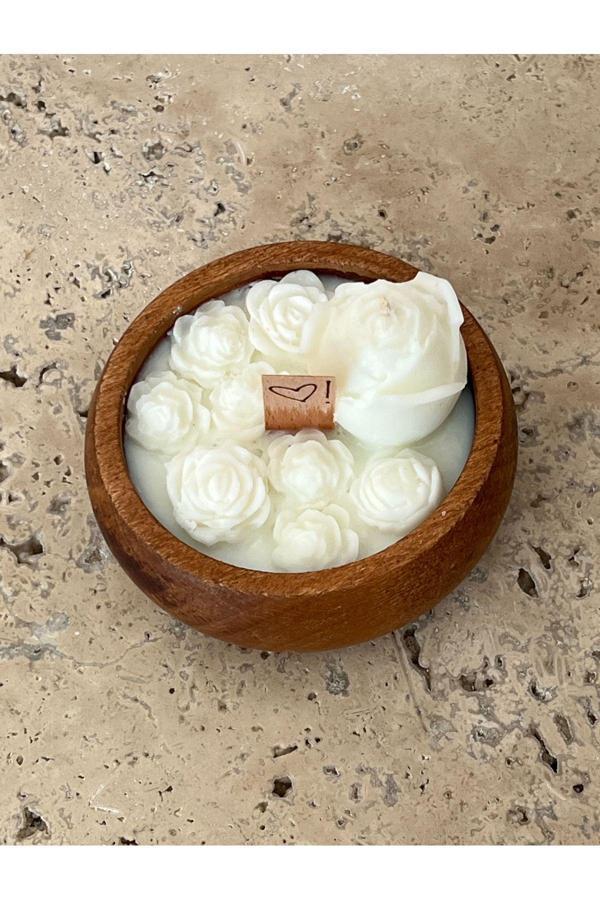 Landle Bambu Tabak Sevgililer Günü Konsept Dekoratif Kalp&Gül Mum Soya Wax - Image 1