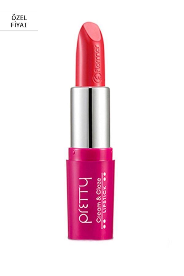 Flormar Parlak Ruj - Pretty Cream & Glaze Lipstick P328 Festive Red - Image 1