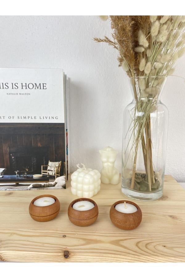 Landle El Yapımı Ahşap 3’Lü Tealight Mumluk - Image 1