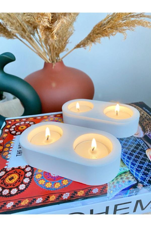 Landle Beton Ikili Tealight Mumluk - Image 1