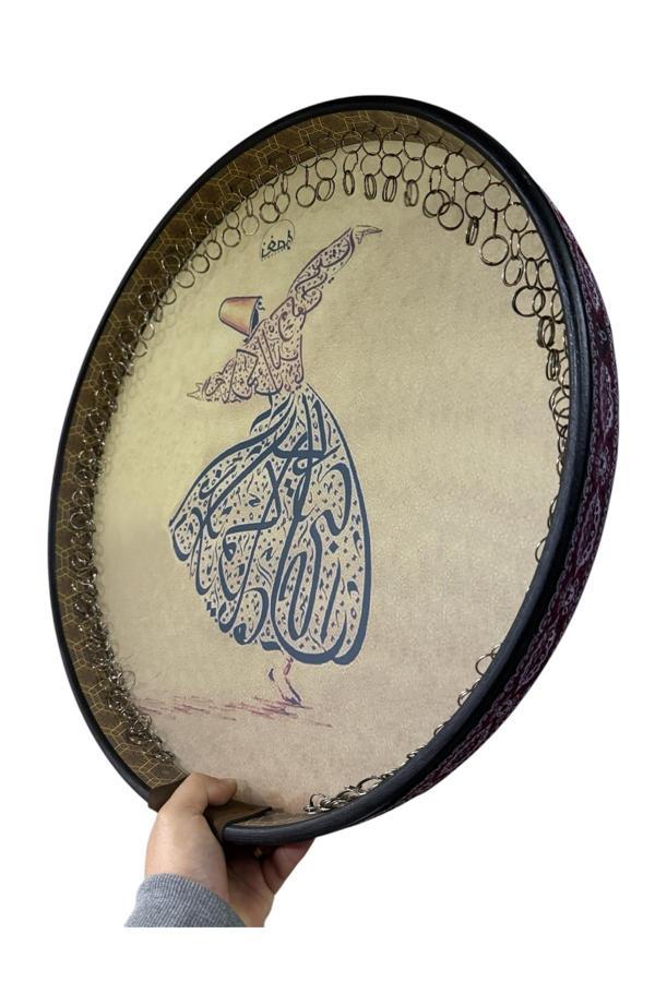 Bade Müzik Erbane Bendir - İran Arbani Üst Kalite Sarı Mevlana Desenli 55Cm Kılıflı - Image 1