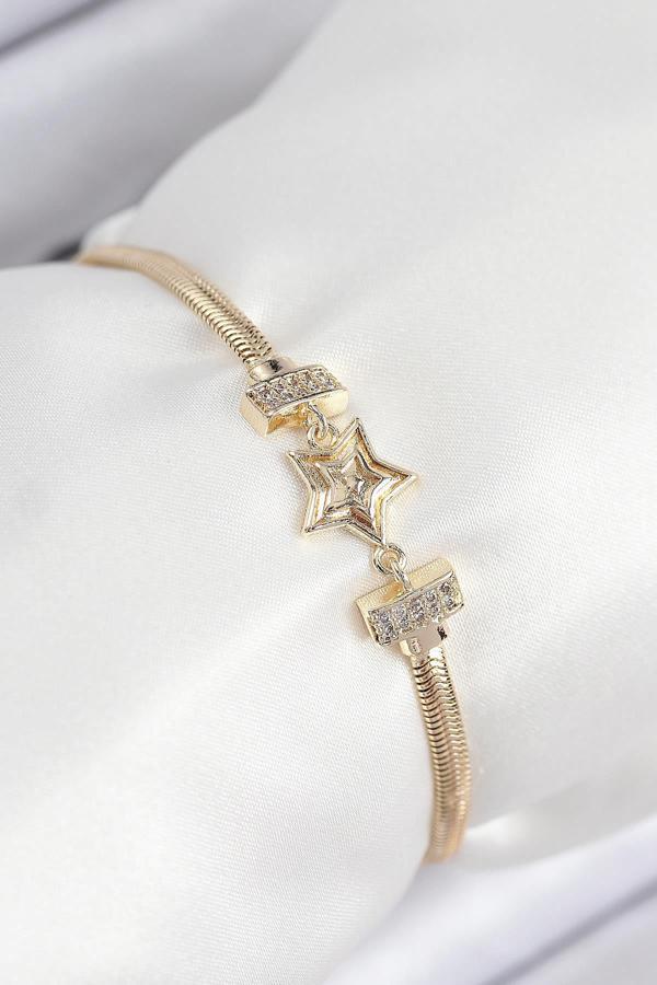 Celira Pirinç Zirkon Taşlı Yıldız Model Gold Renk Kadın Bileklik NELW0055 - Image 1