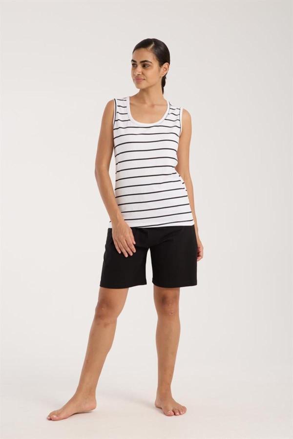 Celira Kadın Kalın Askılı Beyaz Şortlu Pijama Takımı NELW0074 - Image 1