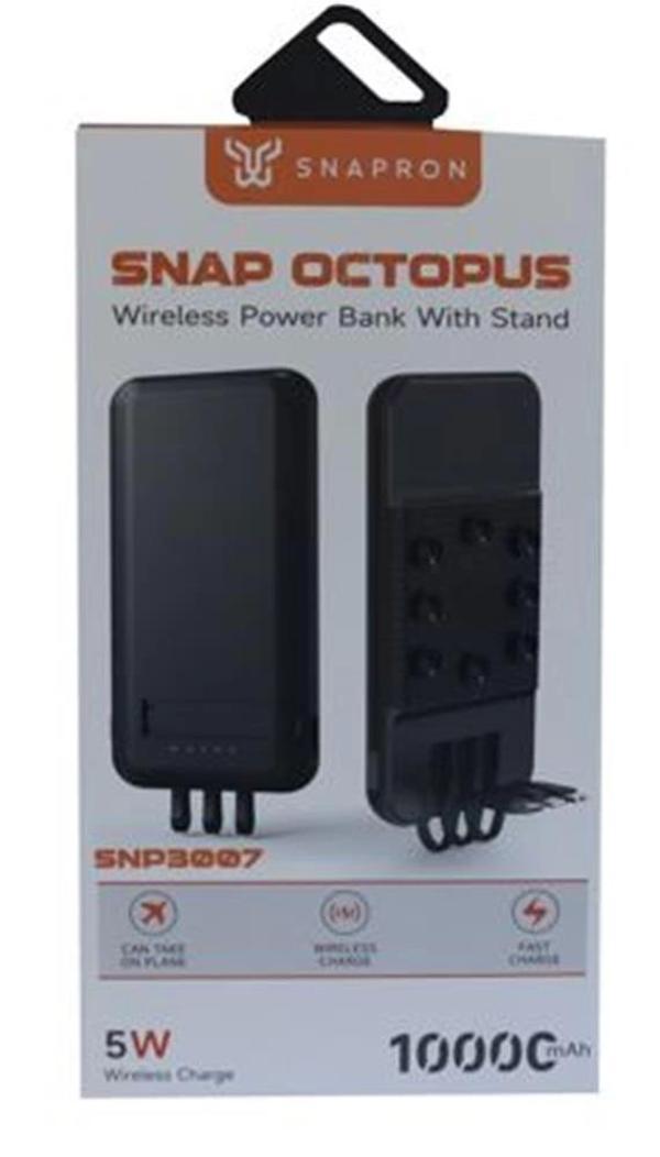SnapMax SNP-3007 10.000 mah Siyah Vantuzlu Kablosuz ve 3in1 Kablolu Powerbank - Image 1