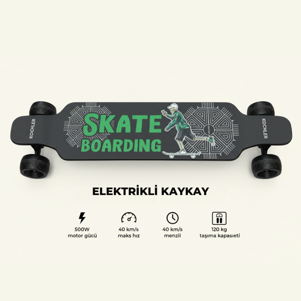 Elektrikli Kaykay H2B-02PRO – 40 km/h Hız, 25 km Menzil, 120 kg Taşıma, Çift Motor 1000W Güçlü Model - Image 1