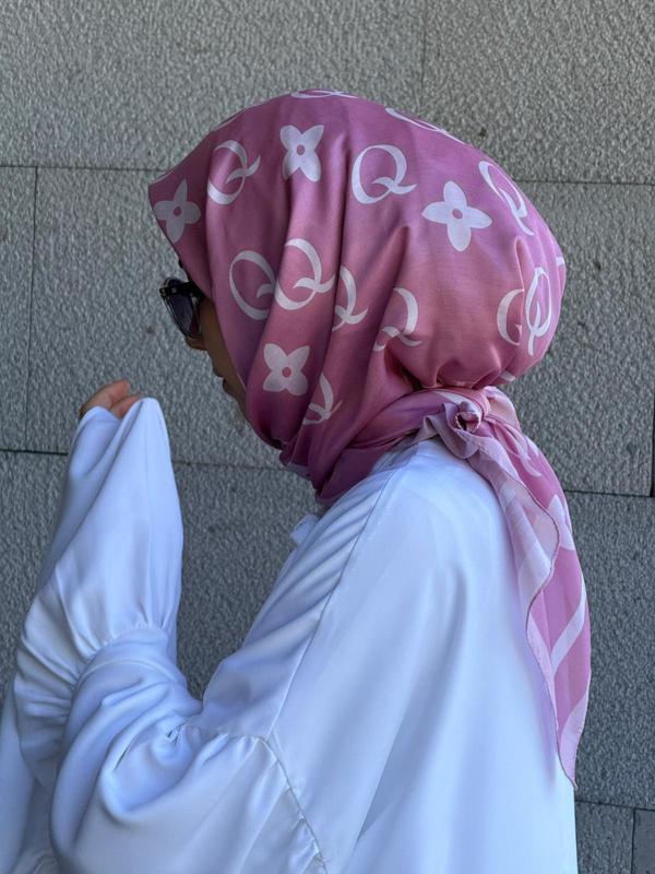 Pamuklu Soft Q Desen Eşarp-Gül Kurusu - Image 1
