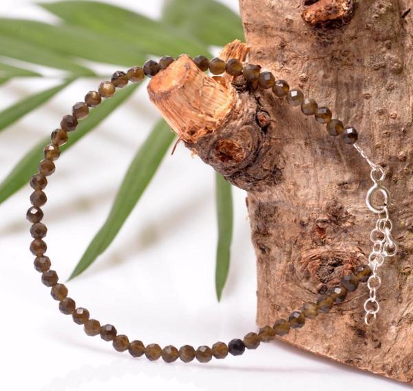 Taş Sandığı Golden Obsidyen Taşı Faset Kesim Gümüş Bileklik - 3 mm - Image 1