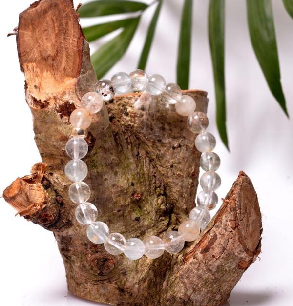 Taş Sandığı Beyaz Topaz Taşı Gümüş Bileklik - 8 mm - Image 1