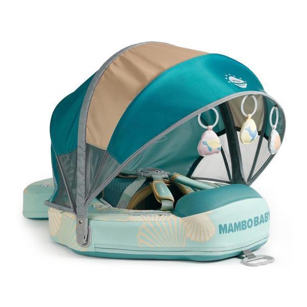 Mambobaby Yüzme Simidi - Green Seashell, Emniyetli, Gölgelikli ve Ayak Destekli - Image 1