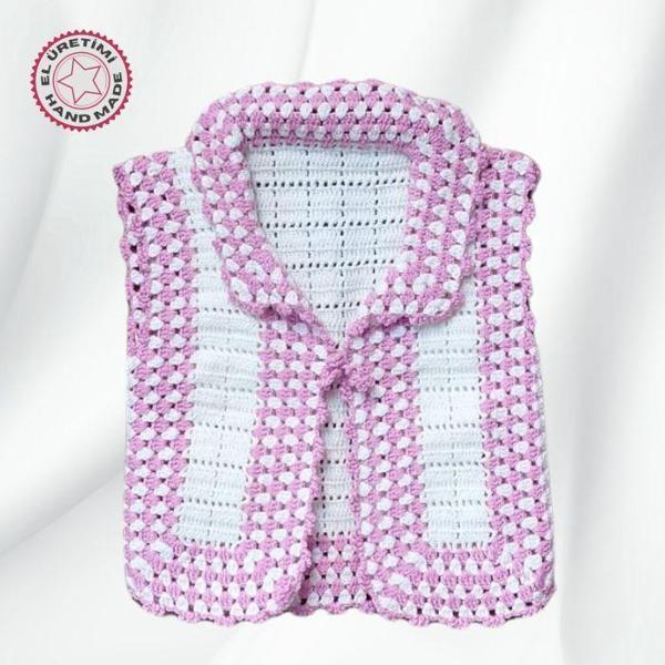 Uretti - Yıldız 7202 9515 El Örgüsü Pembe Renk Kız Çocuk Yelek / 2 Yaş - Image 1