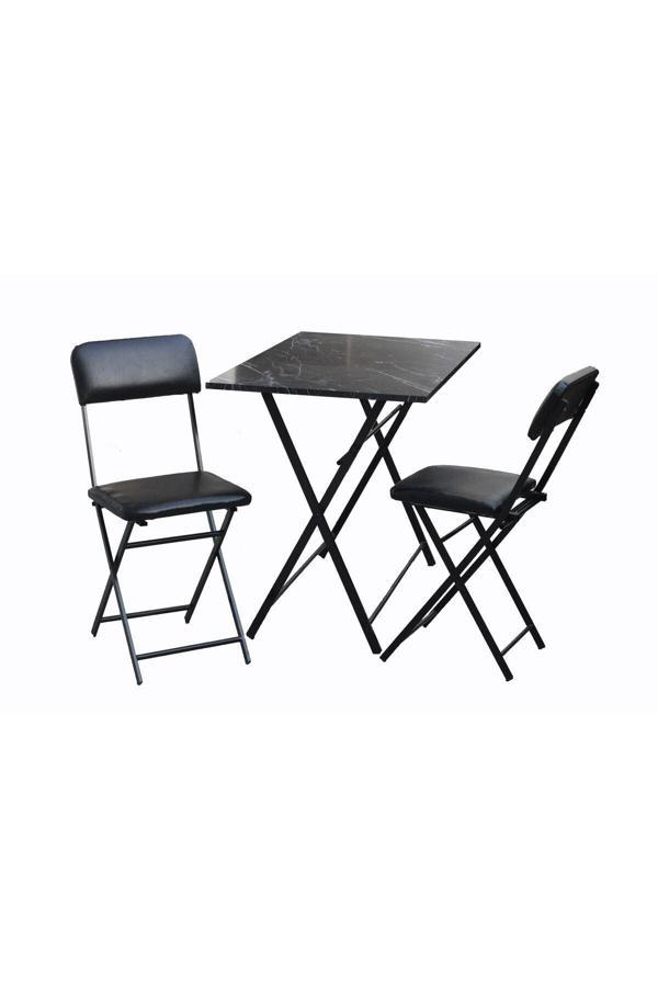 Tubix Kare Siyah Mermer Balkon Bahçe Çalışma Mutfak Masa Sandalye Takımı 70X70Cm 2 Sandalye - Image 1