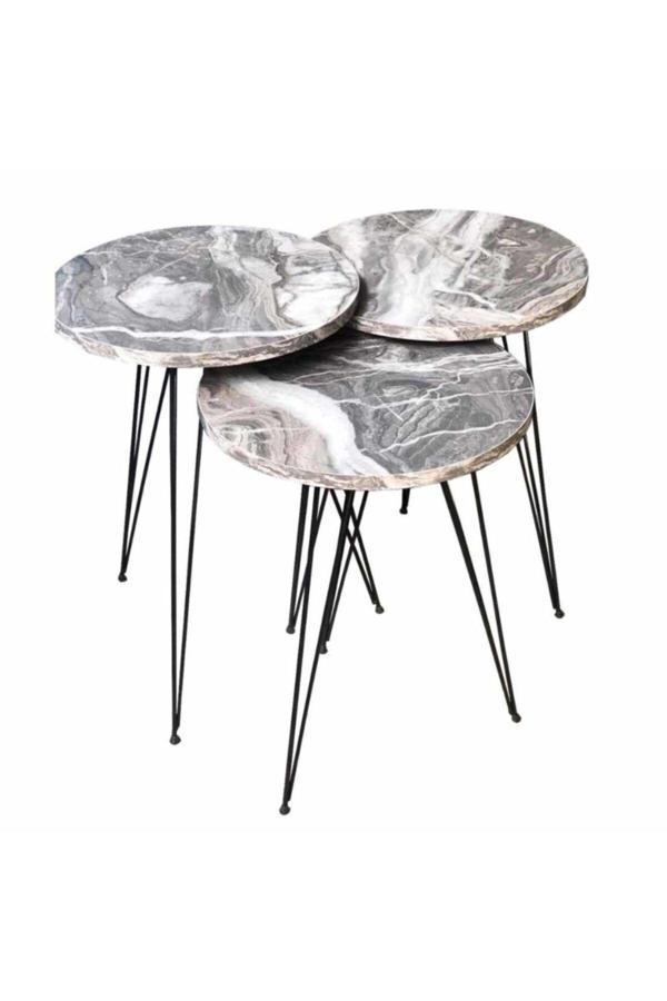 Tubix Mermer Desenli Zigon Sehpa Takımı- Gri - Image 1