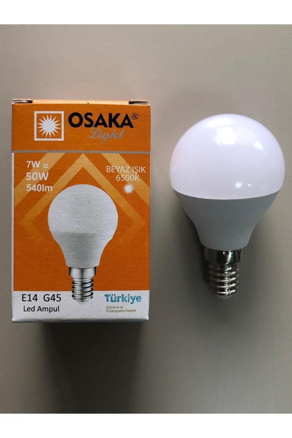Osaka 10 Adet Osaka 7W=50W=540 Lümen E 14 Top Ampül 6500K Beyaz  45Mmx75Mm - Image 1