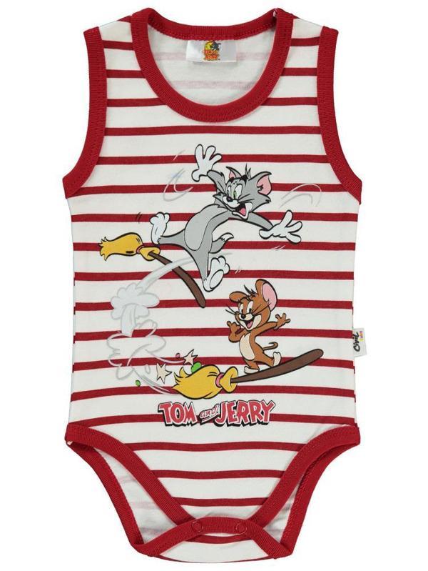 Civil Baby Tom ve Jerry Çizgi Empirme 1-18 Ay Çıtçıtlı Badi - Kırmızı6-9 Ay - Image 1