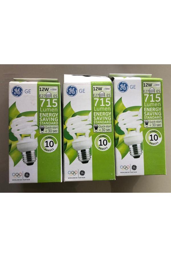 General Electric 3 Adet General Elc. E 27 Tasarruflu Lamba  12W=58W =715 Lümen  2700Kelvin Sarı - Image 1