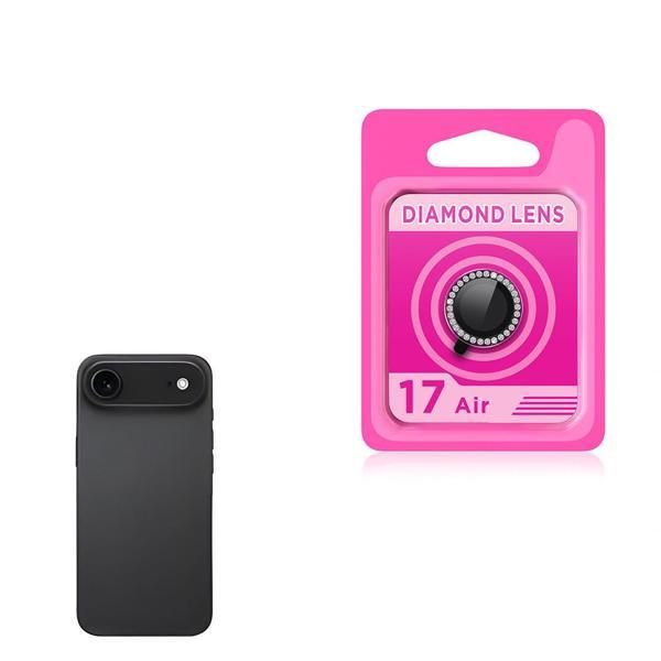 iPhone 17 Air CL-06 Renkli Taşlı Kamera Lens Koruyucu Siyah - Image 1