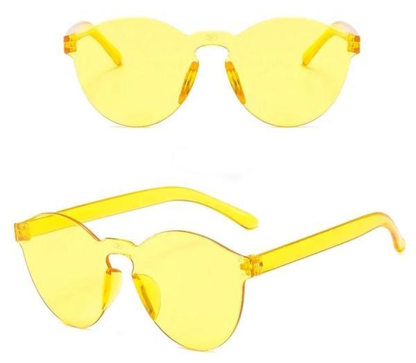 Sert Mika Oval Şekilli Çerçevesiz Sarı Gözlük Retro Parti 5x14 Cm - Image 1