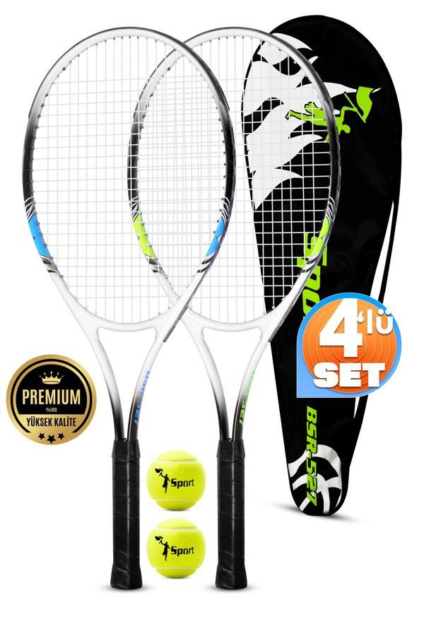 4lü SET Deluxe 27 İnç 2 Tenis Raketi Seti 2 Top Çantalı Yetişkin Tennis Racket L2 Grip 68 cm 527 - Image 1