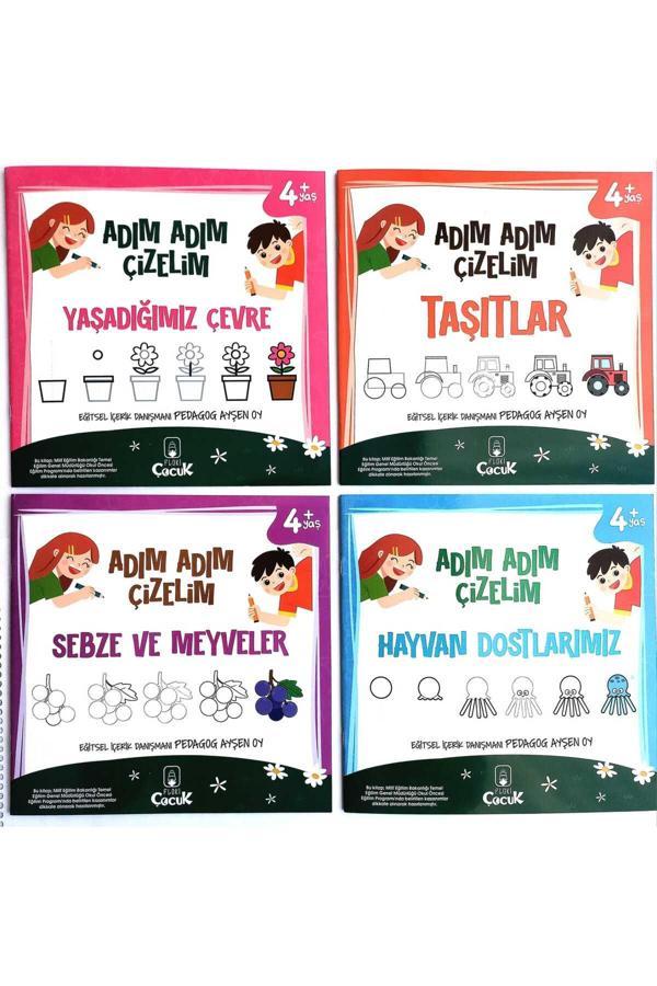 Adım Adım Çizelim Sebza ve Meyveler-Hayvan Dostlarımız- Yaşadığımız Çevre-Taşıtlar 4 kitap - Floki Çocuk - Image 1