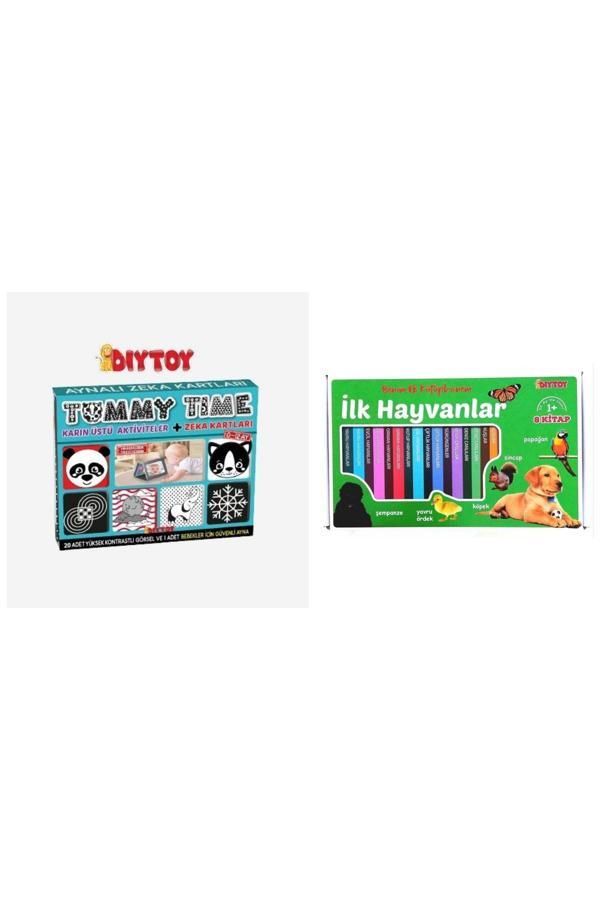 Tummy Time Aynalı Zeka Kartı ve Benim Ilk Kütüphanem İlk Hayvanlar 8 Kitap - Image 1
