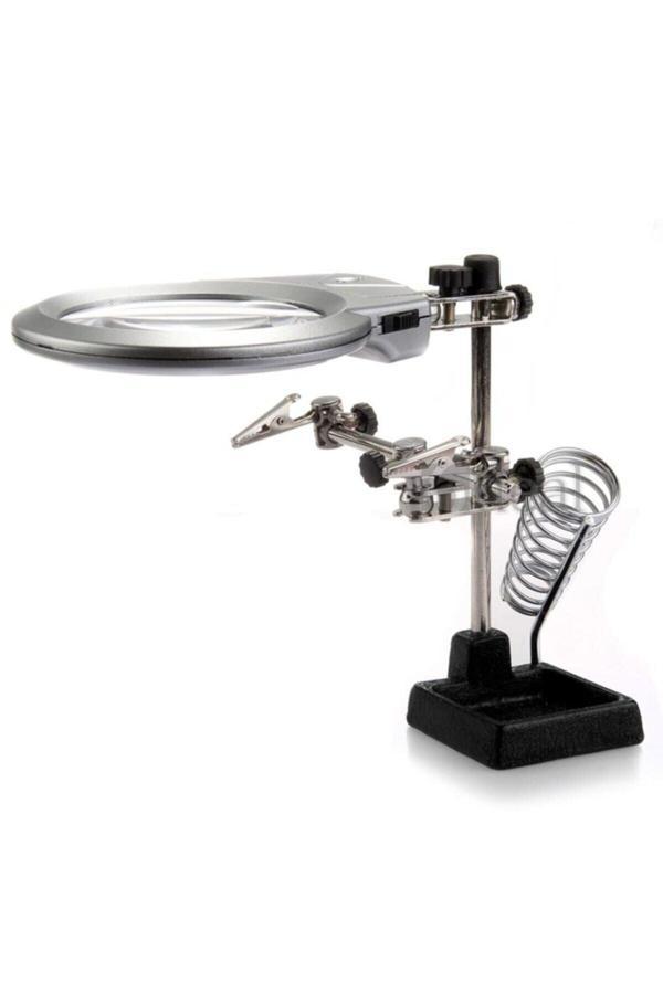 Lenscape Mg16129-B 130 Mm. 2.5X, 5X Mercek Masa Üstü Ledli Mini Büyüteç Havya Stand Pcb Tutucu - Image 1