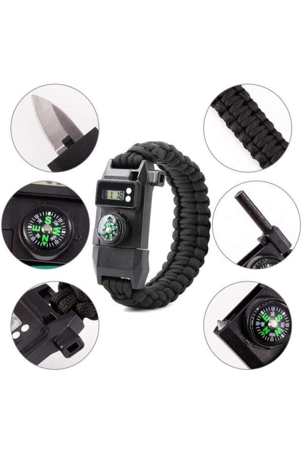 Lenscape Dijital Saatli Pusula Düdük Cam Kırıcı Magnezyum Çubuklu Fonksiyonel Paracord Bileklik - Image 1