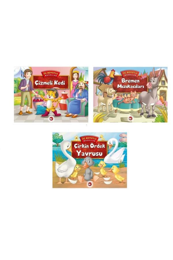 - Üç Boyutlu Masallar Kitap Seti 3 KİTAP Bremen Mızıkaçıları- Çirkin Ördek Yavrusu-Çizmeli KEDİ - Beyaz Balina Yayınları - Image 1