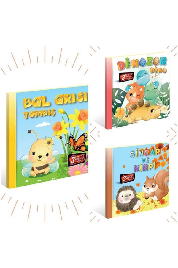 3 Boyutlu, Hareketli Kitaplar "3'lü Set" Pop-up Kitap Bal arısı-Dinozor Dino -Sincap ve Kirpi - Image 1