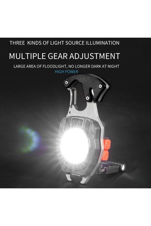 Lenscape Ultra Güçlü Led Karabina Combat 12 Mod Anahtarlık Çakmak Düdük Bıçak Type-C Şarj 3 Renk Led - Image 1