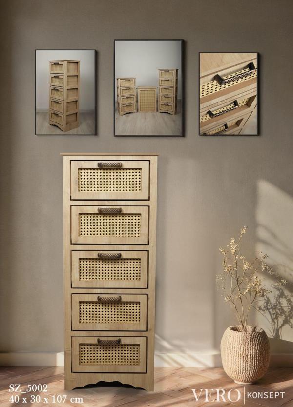 Vero 5 Çekmeceli MDF Dolap Ceviz SZ5003 - Image 1