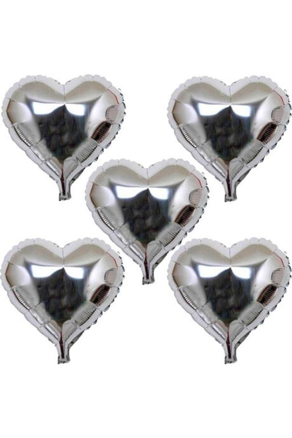 Asil Acar Home Kalp Şeklinde Folyo Balon 5 Adet 45 Cm Gümüş Renk - Image 1