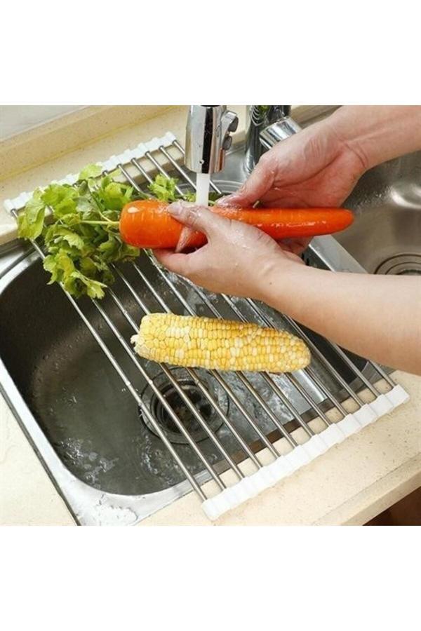 Asil Acar Home Evye Üstü Katlanır Nihale Paslanmaz Çelik Pratik Sebze Meyve Bulaşık Kurutma Süzgeci - Image 1