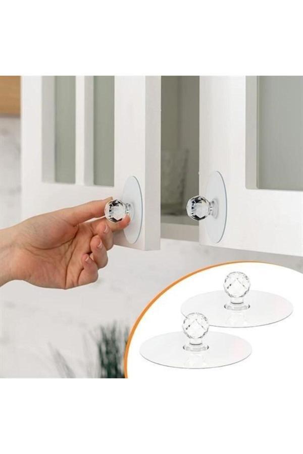Asil Acar Home 2 Adet Kristal Kendiliğinden Güçlü Yapışkanlı Kulp Askısı Tutma Kolu - Image 1