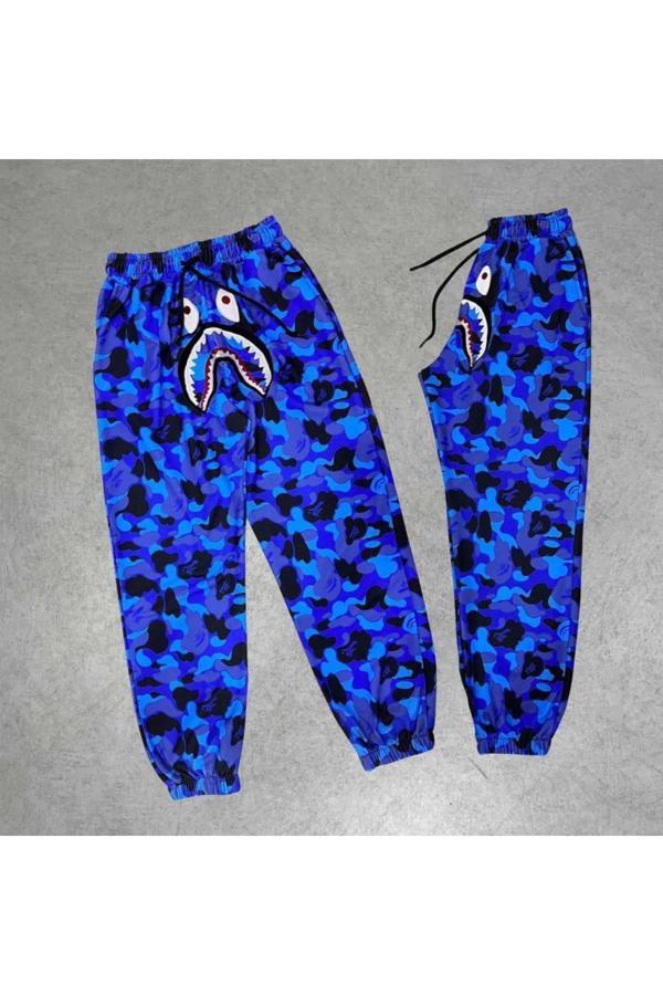 Asil Acar Home İki İplik Mevsimlik Bape Nakişli Eşofman Pantolon - Mavi - L - Image 1